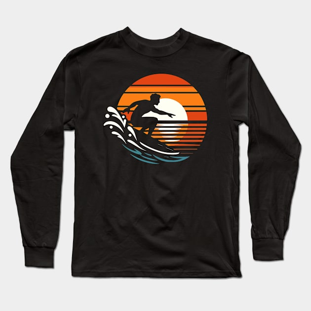 Surfing at sunset vintage retro Long Sleeve T-Shirt by Mpd Art